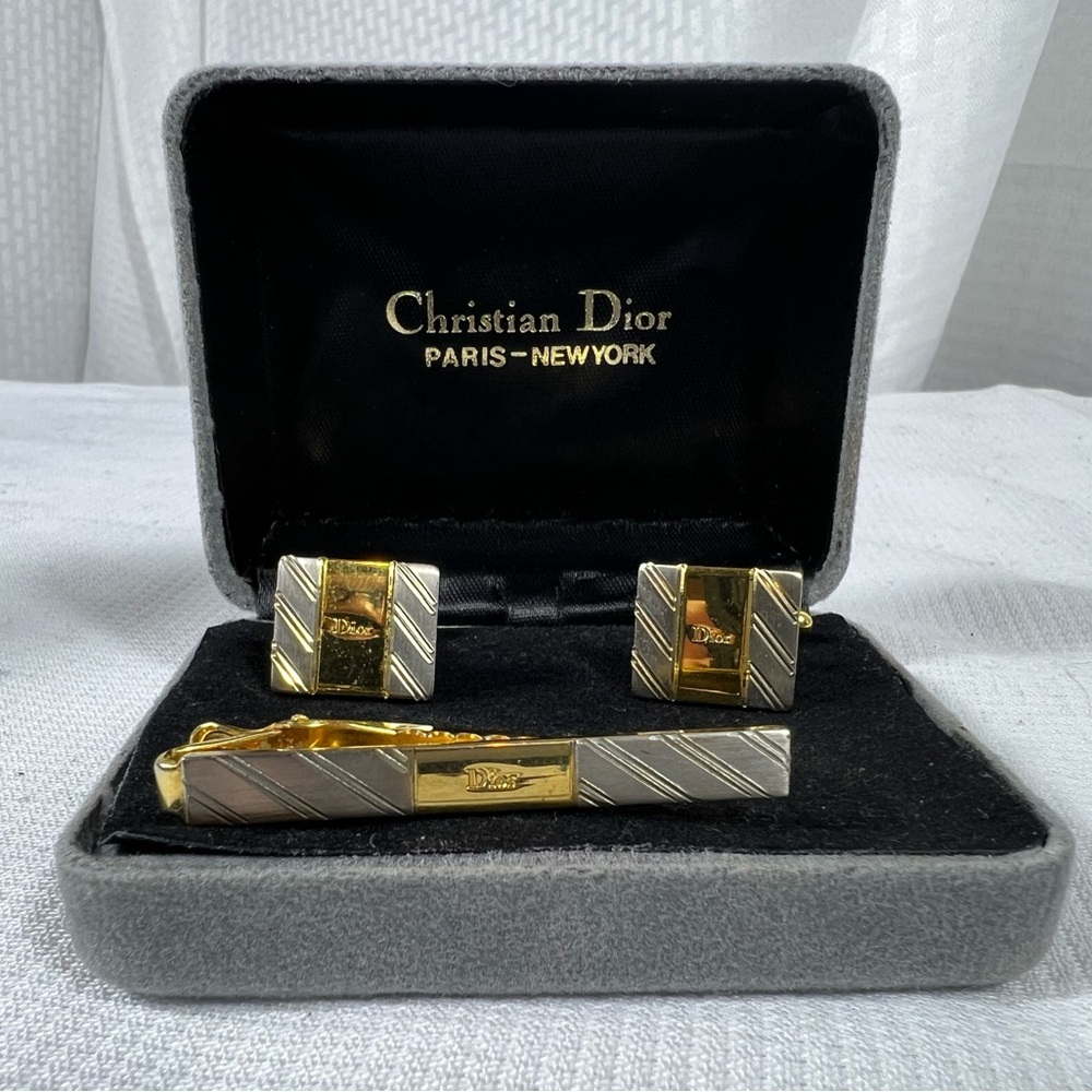Dior Gold and Silver Cufflinks and Tie Clip Set - Picture 5 of 5